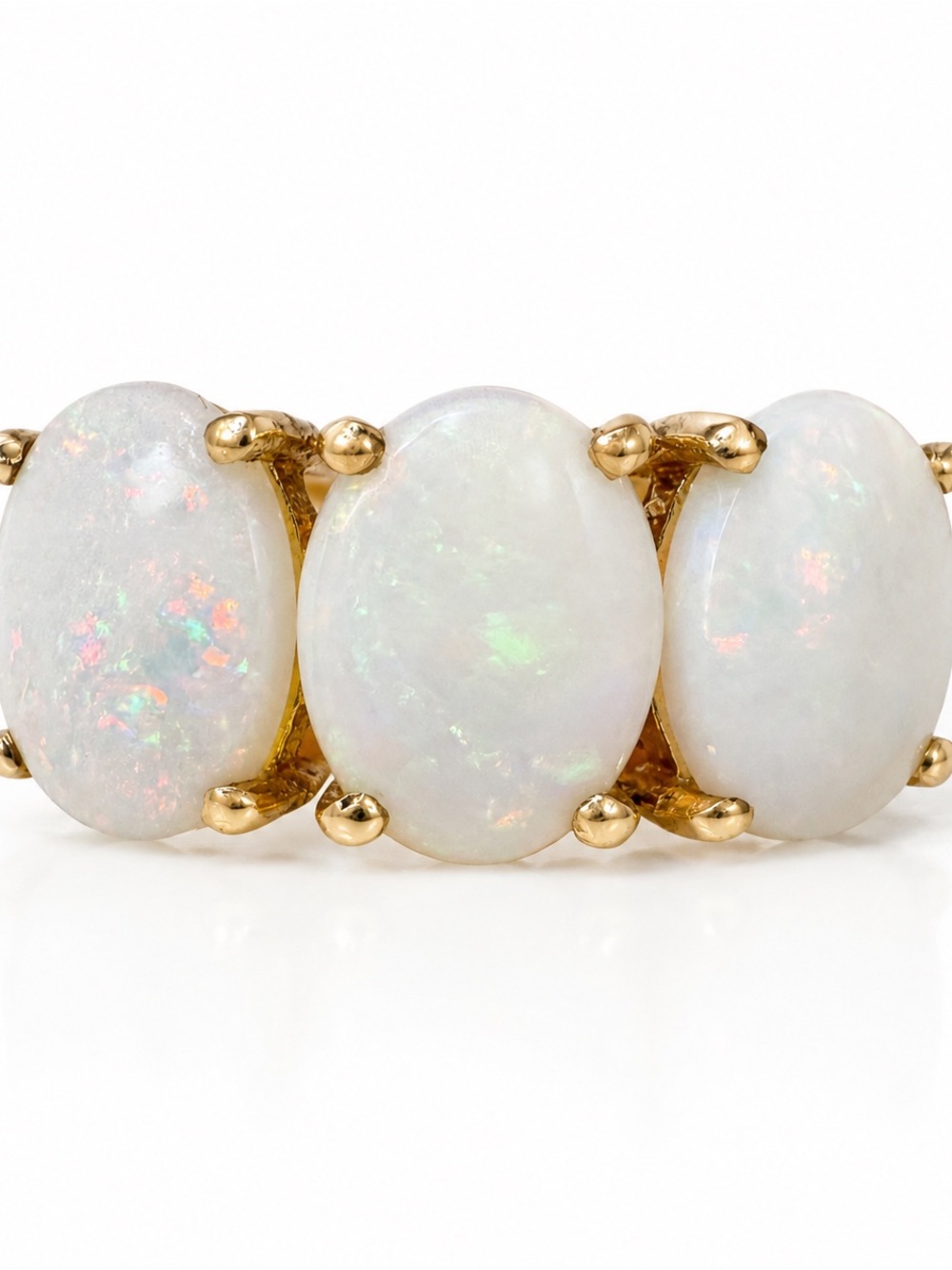 Vintage 10K Gold Natural 3 Stone Opal Diamond Ring Size 8 Estate 2.6g